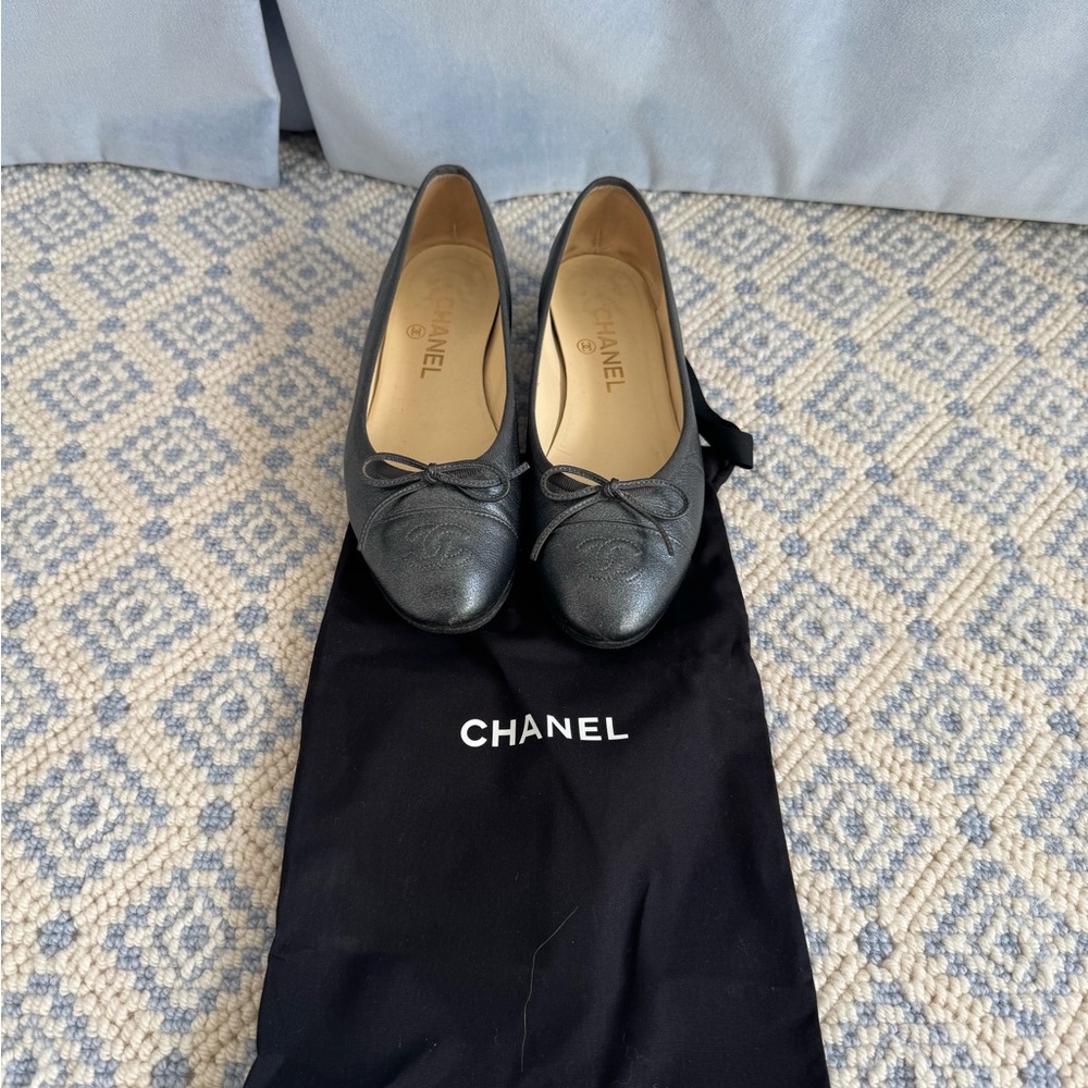 Grey Silver Chanel Ballet Flats Size 37